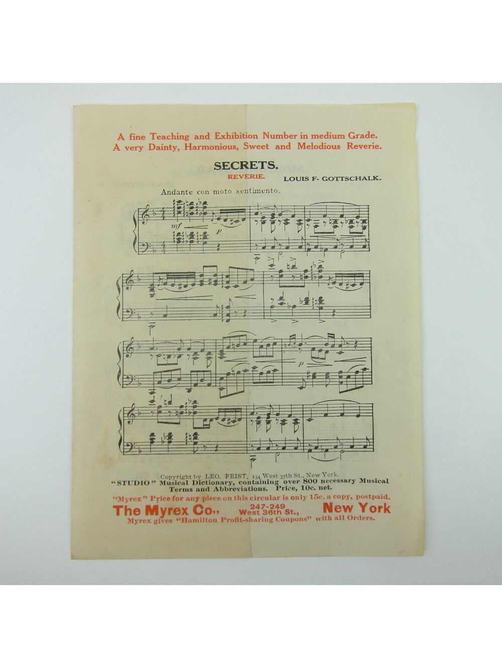 Sheet Music Sampler The Myrex Co Secrets, Morning Star, Song of Sea Antique 1911